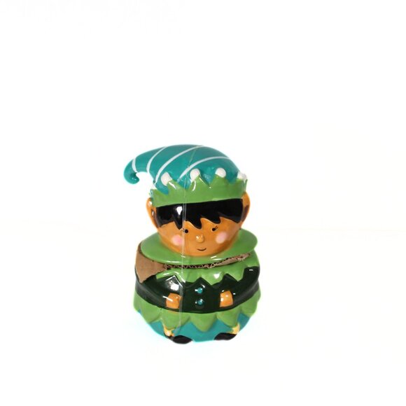 NWT Ceramic Elf Candy Cookie Jar Christmas Holiday Themed NWT 100% Earthenware - Picture 1 of 6